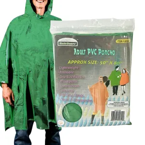 10 Mil Green Vinyl Rain Poncho with Hood - Adult Size  - RAIN-59050