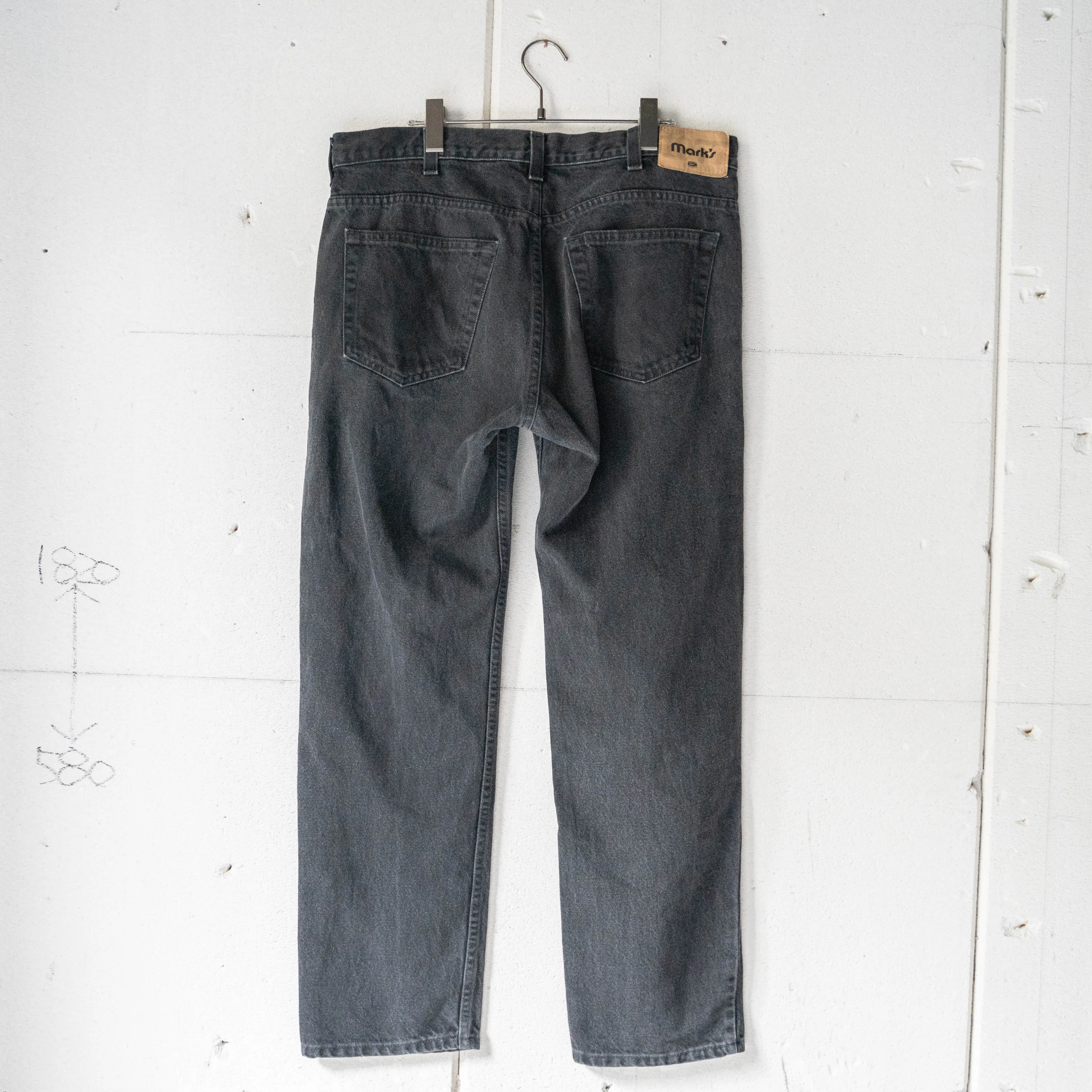 1990-00s black color denim pants -waist code remake-