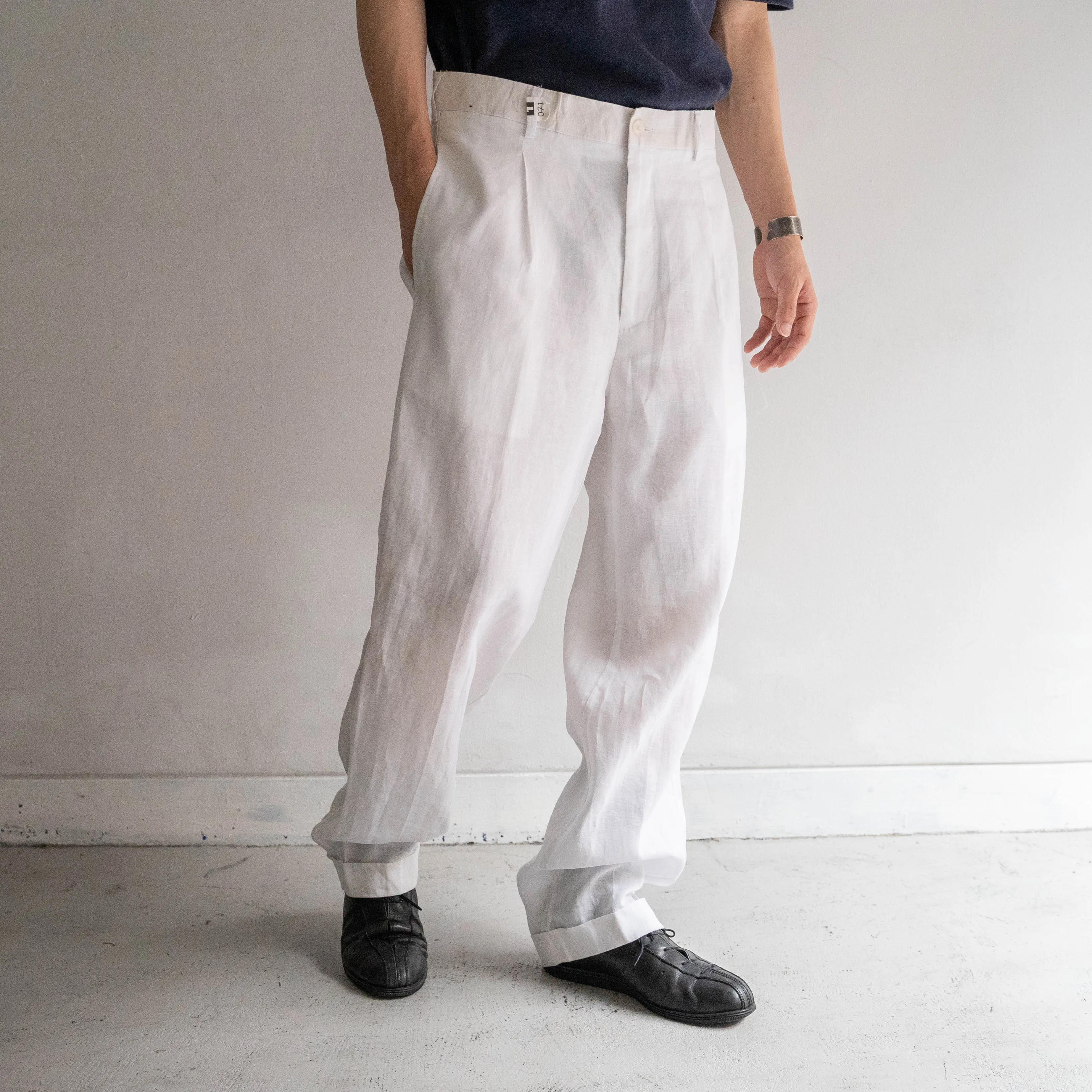 1990-00s white color one tuck linen pants