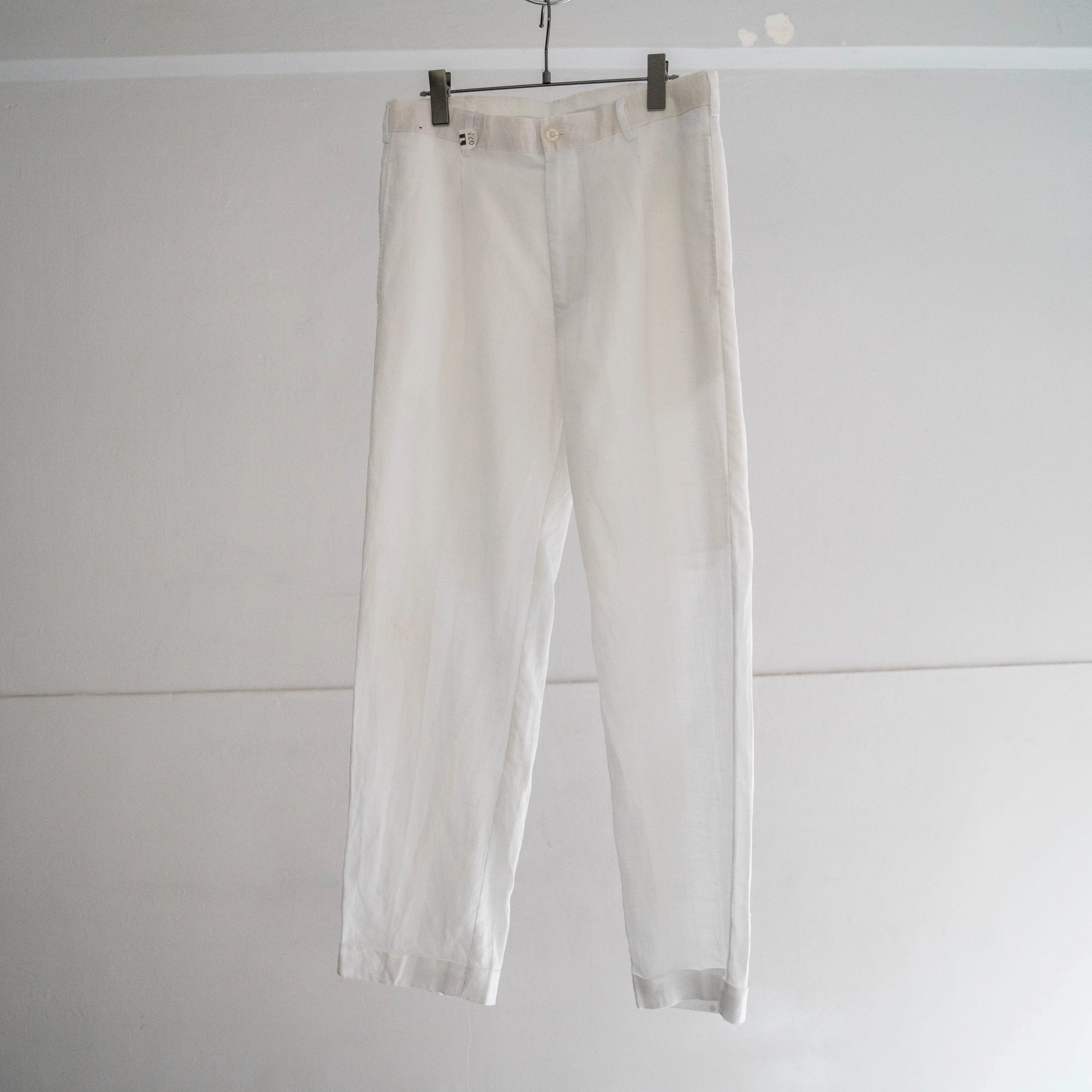 1990-00s white color one tuck linen pants