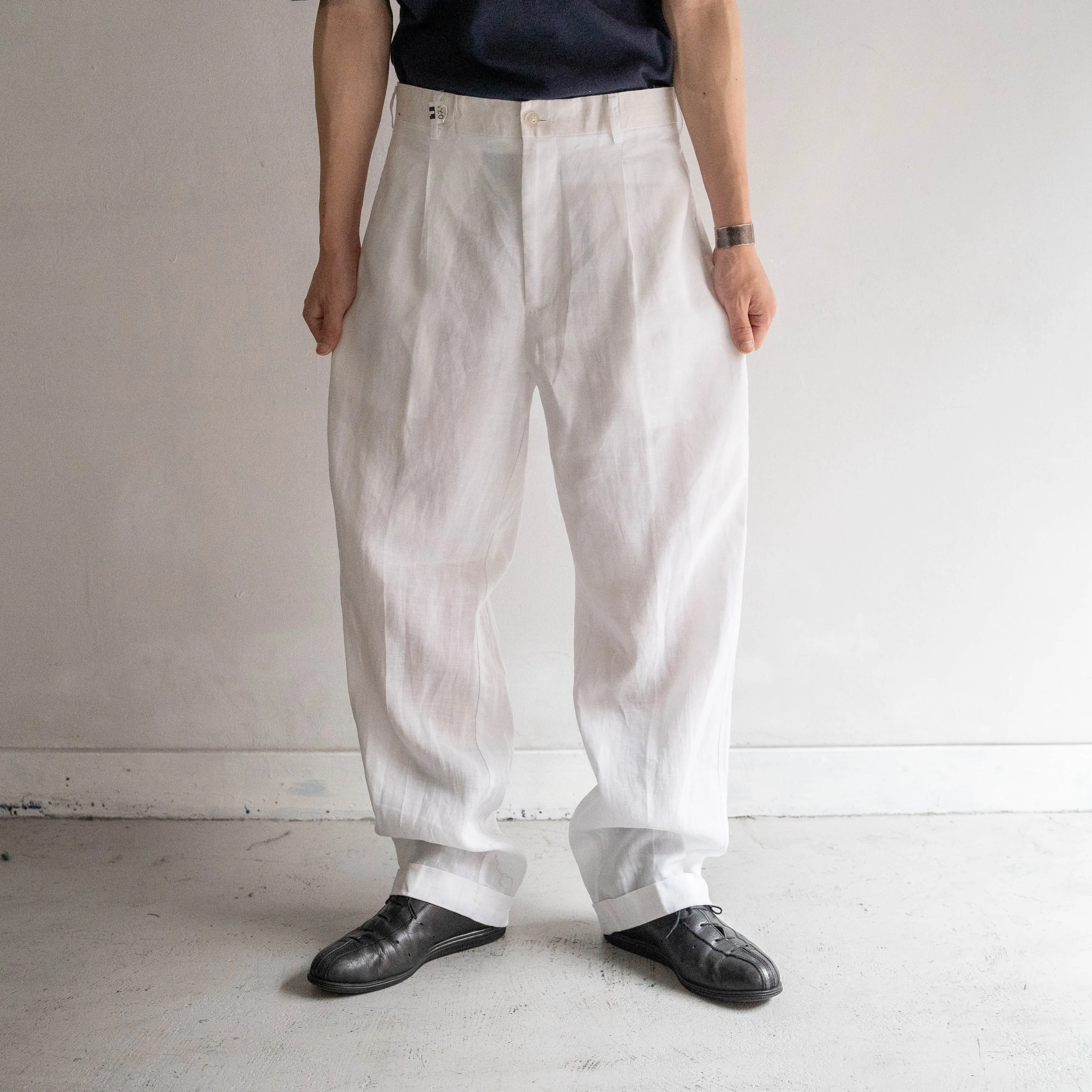 1990-00s white color one tuck linen pants