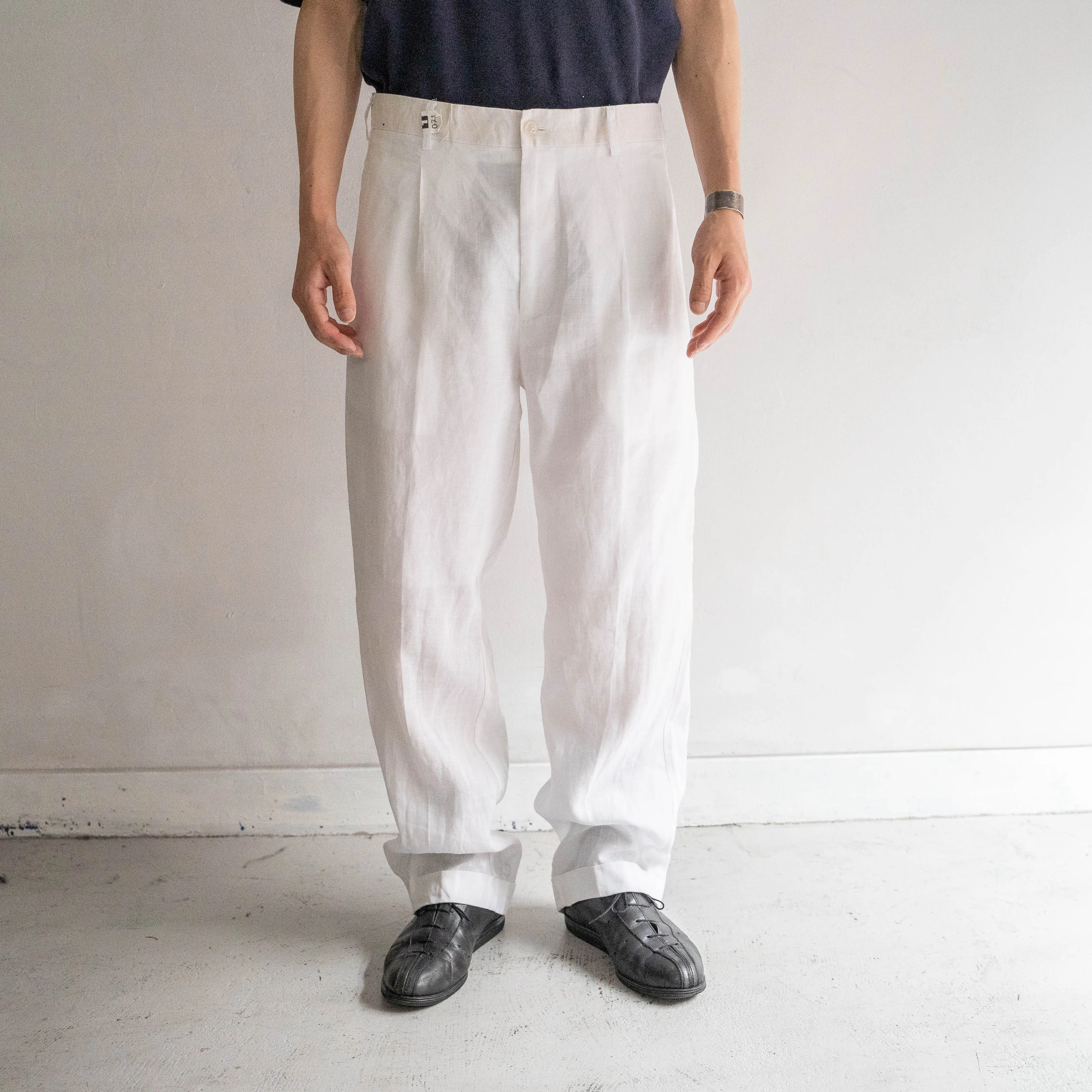 1990-00s white color one tuck linen pants