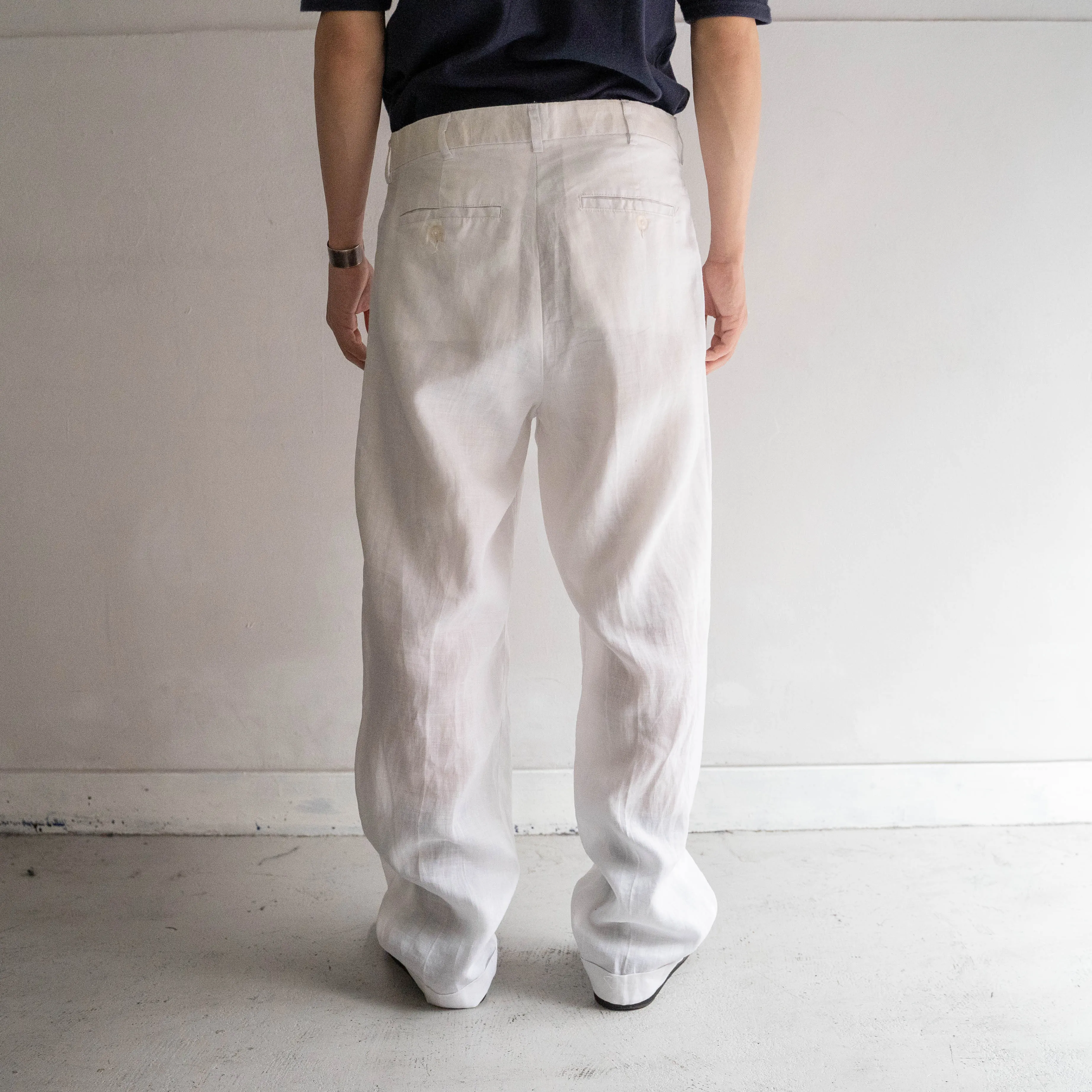 1990-00s white color one tuck linen pants