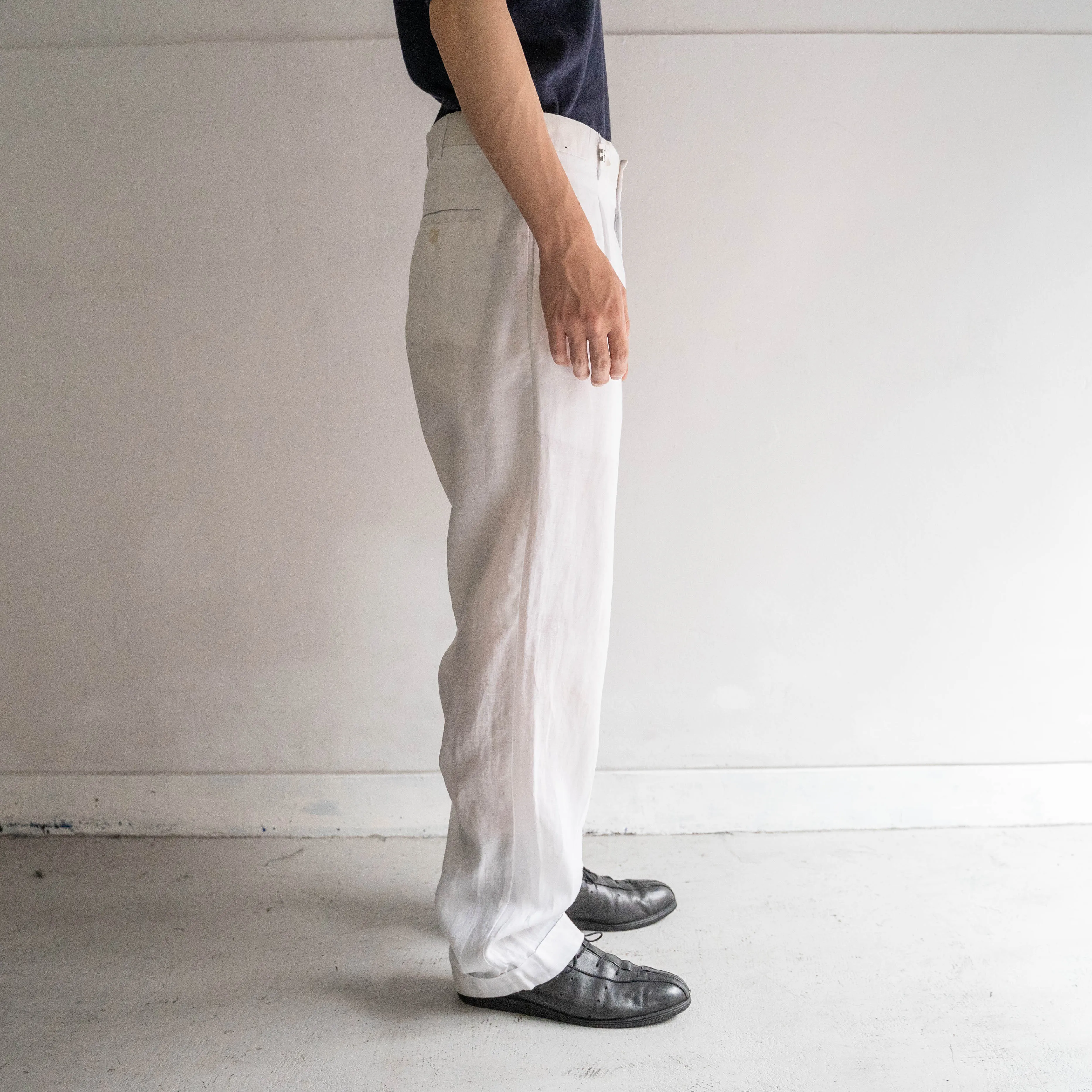 1990-00s white color one tuck linen pants