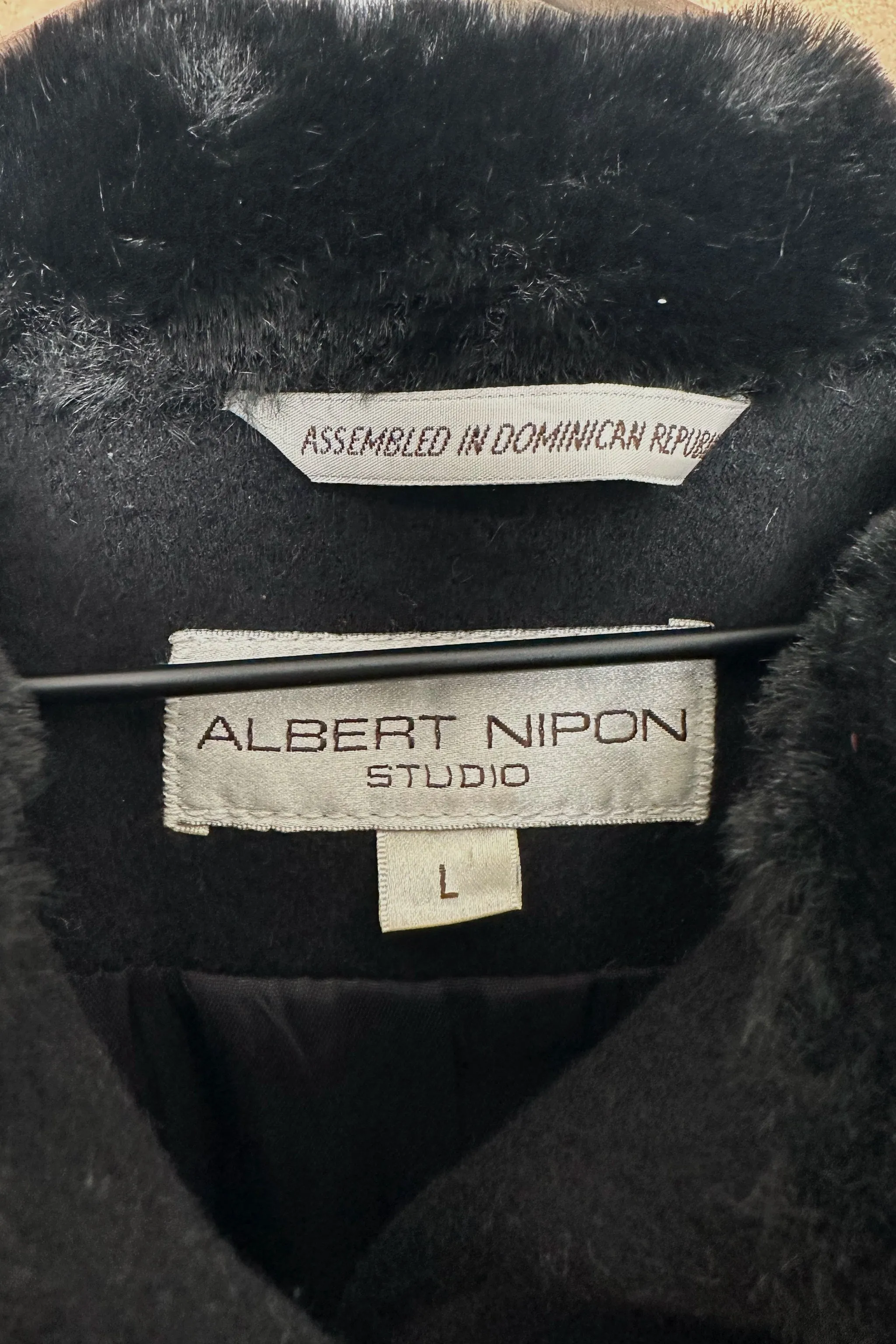 Albert Nipon Studio Black Wool Faux Fur Cuff Coat, 90's US 10