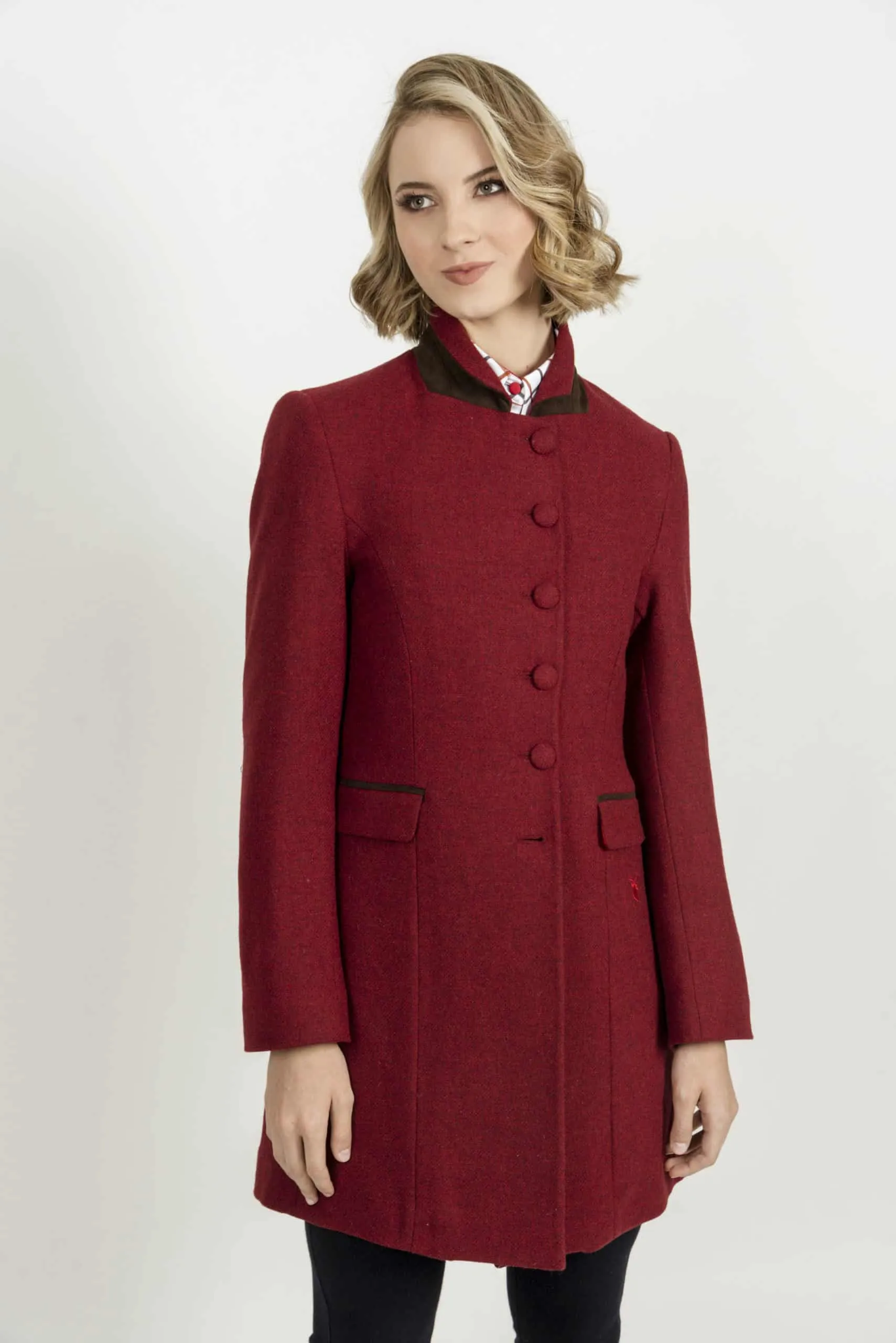 Anna Wool Check Coat - Cerise