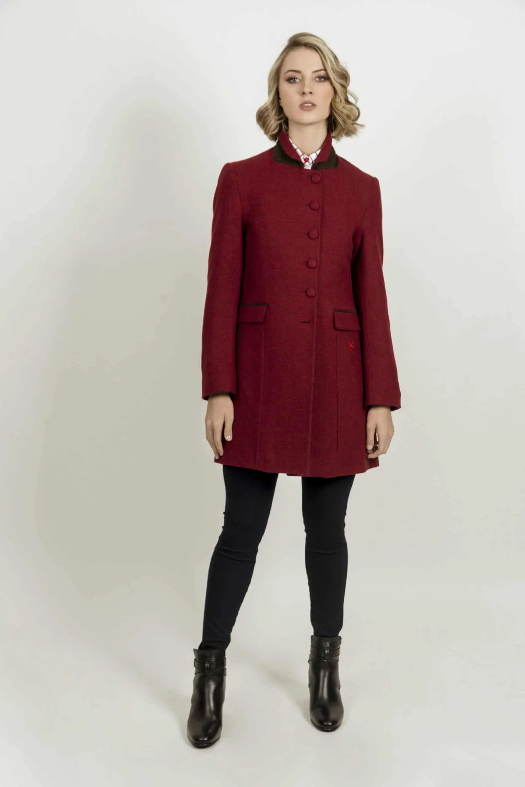 Anna Wool Check Coat - Cerise