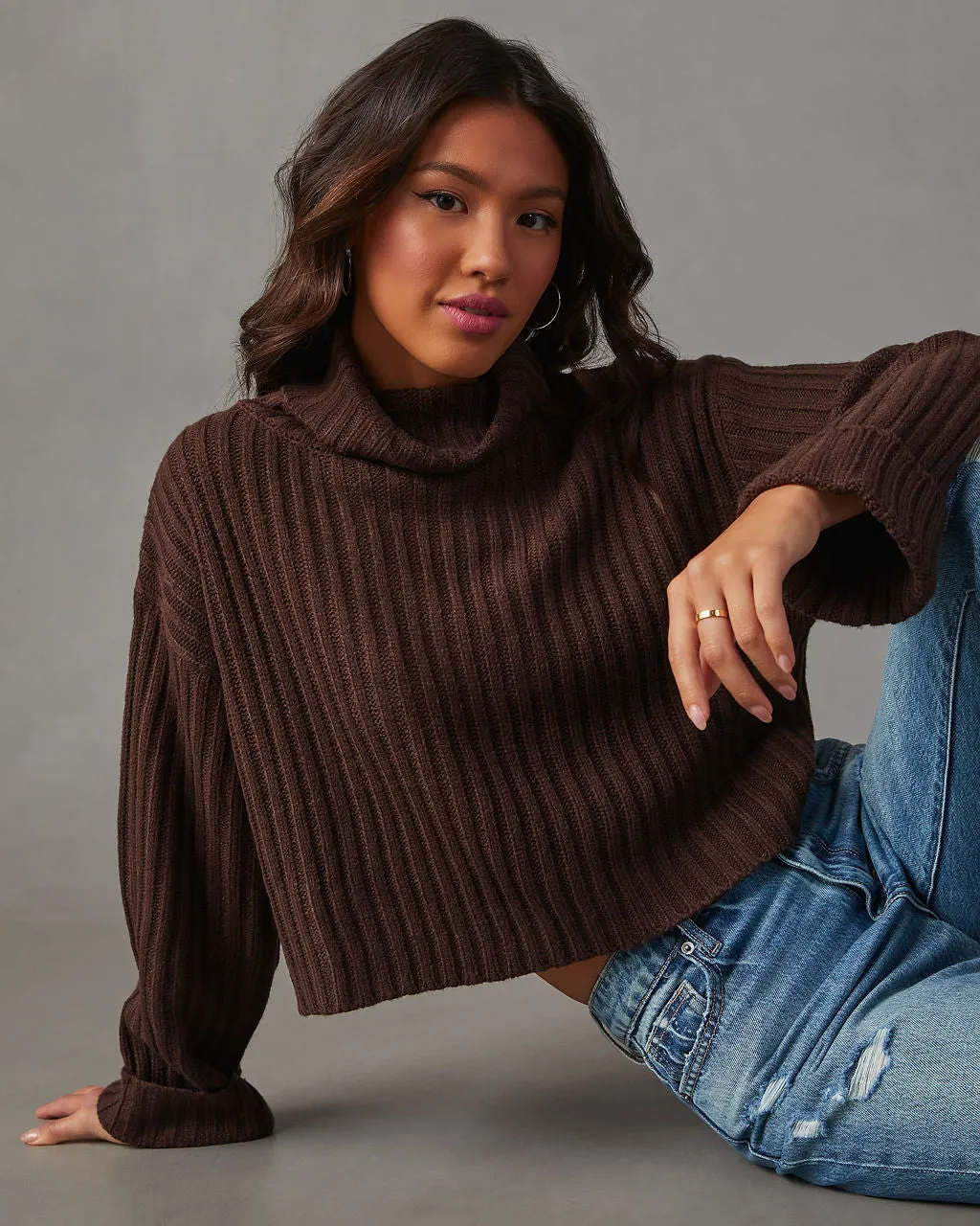 Arielle Ribbed Knit Turtleneck Crop Sweater