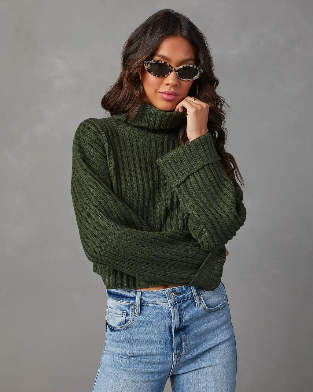 Arielle Ribbed Knit Turtleneck Crop Sweater