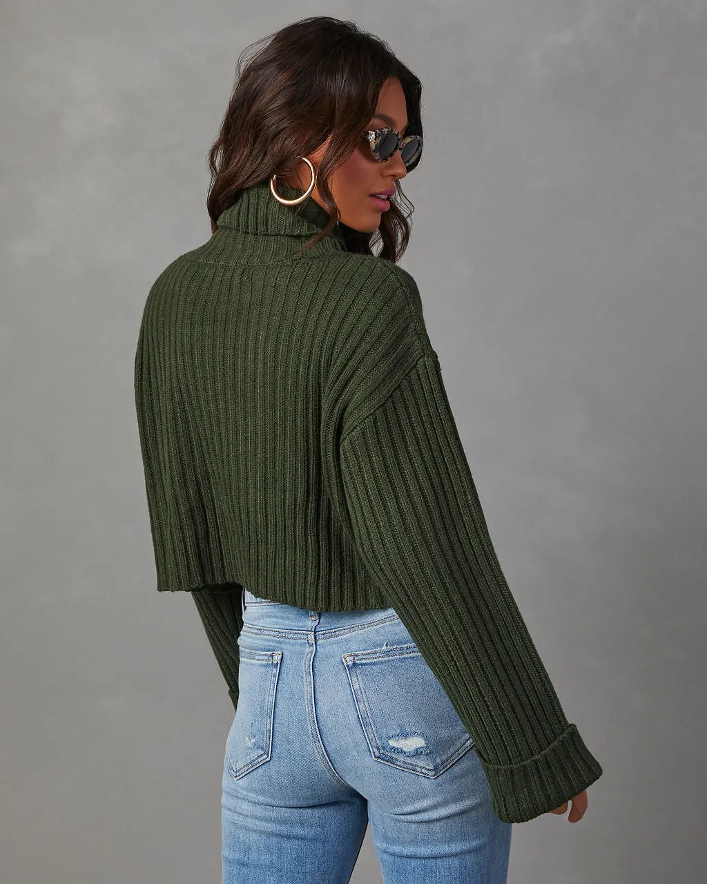 Arielle Ribbed Knit Turtleneck Crop Sweater