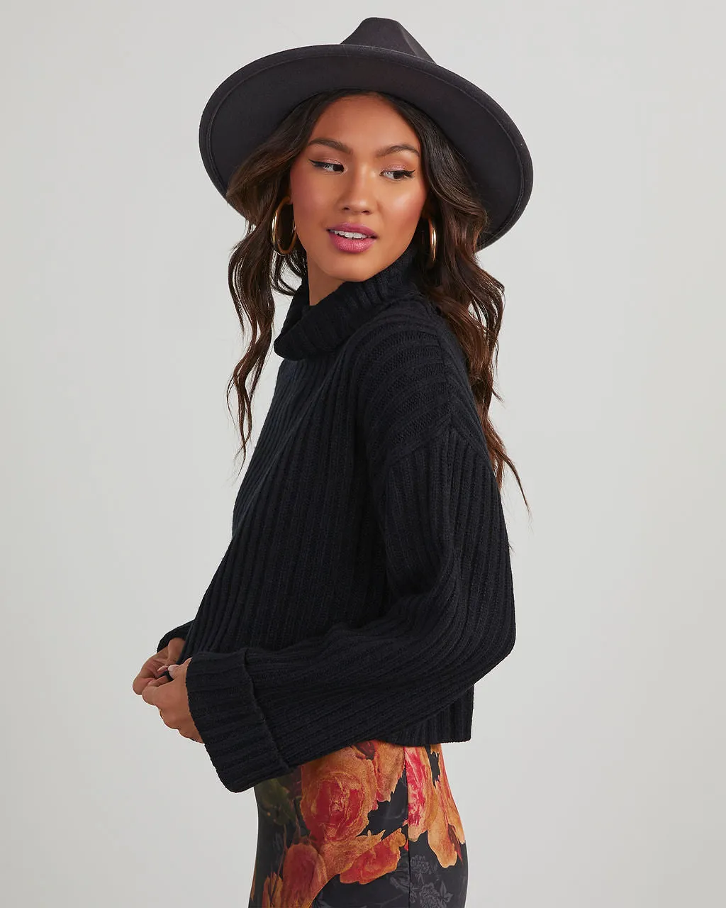 Arielle Ribbed Knit Turtleneck Crop Sweater