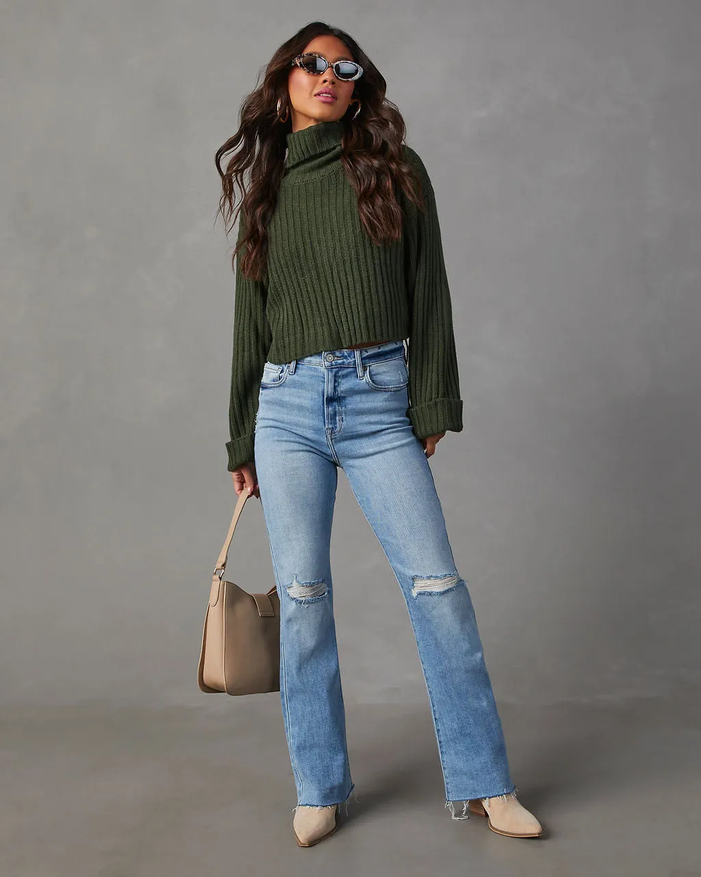 Arielle Ribbed Knit Turtleneck Crop Sweater