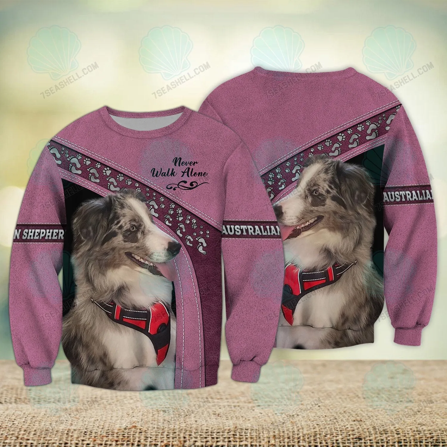 Australian Shepherd Love Pink Never Walk Alone 3D Full Print Sweatshirt Shirts