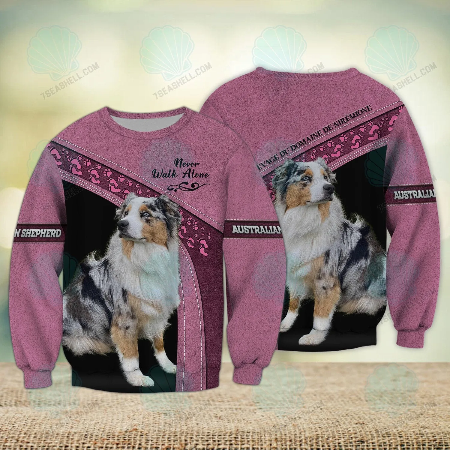 Australian Shepherd Love Pink Never Walk Alone 3D Full Print Sweatshirt Shirts