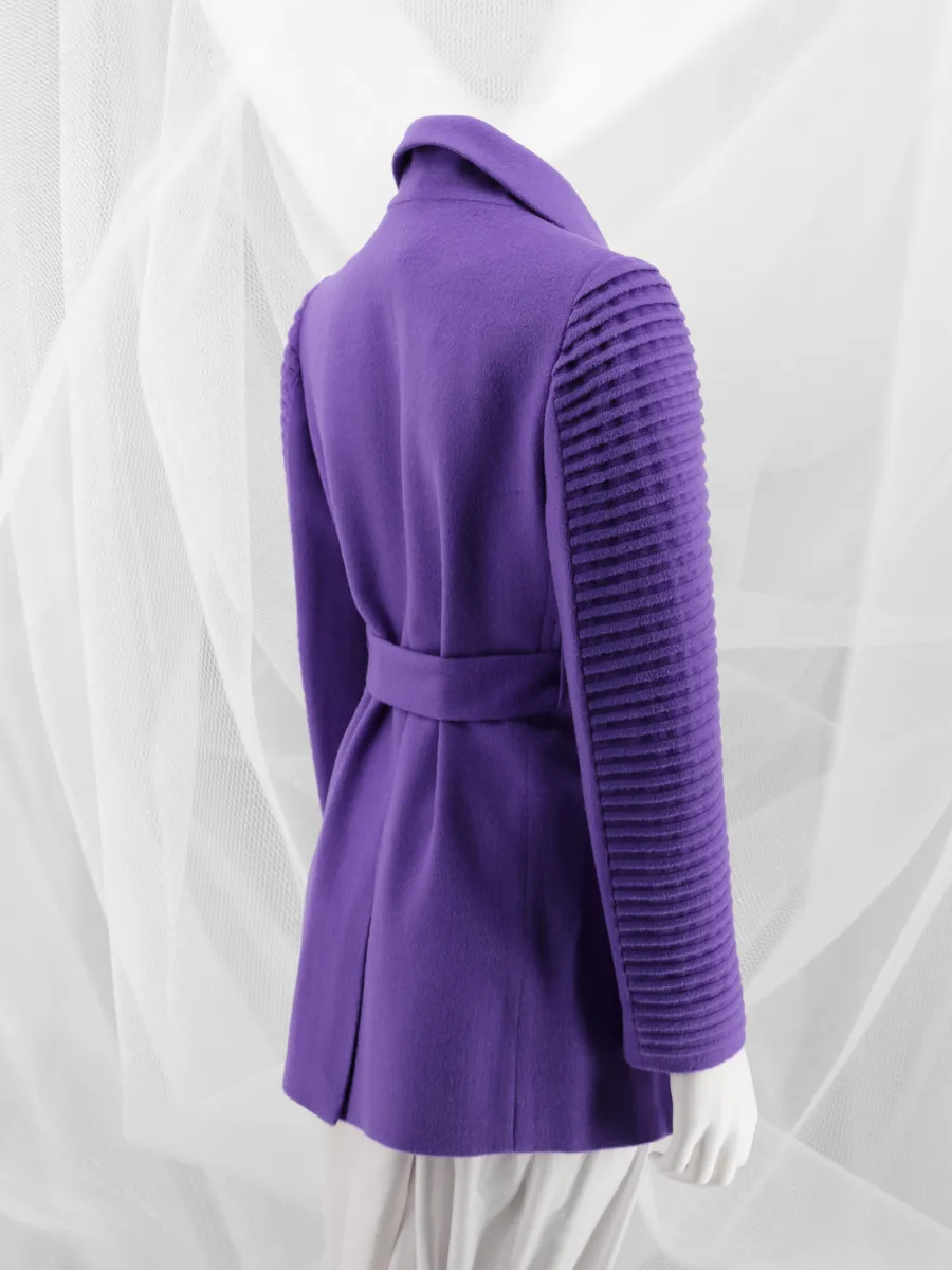 Baby Alpaca Wrap Coat with Ribbed Sleeves - Amethyst