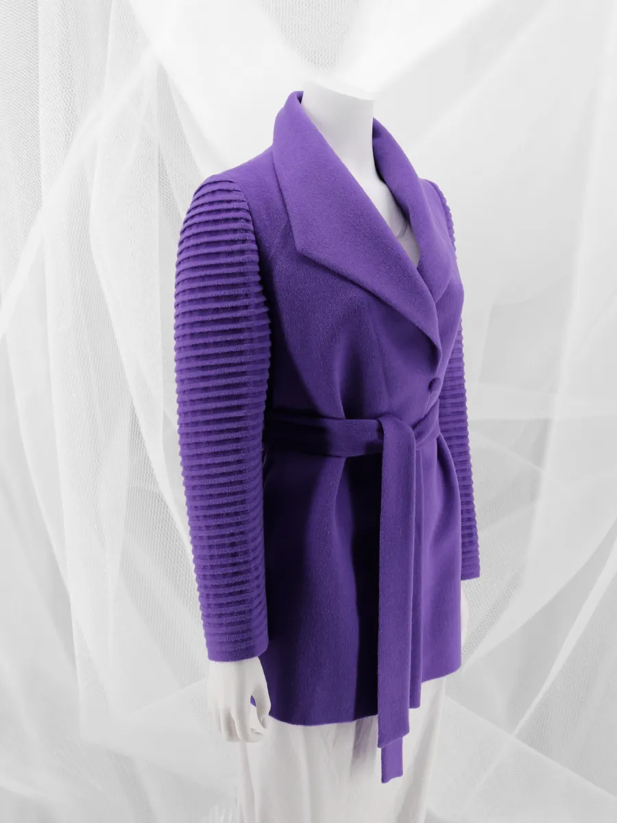 Baby Alpaca Wrap Coat with Ribbed Sleeves - Amethyst