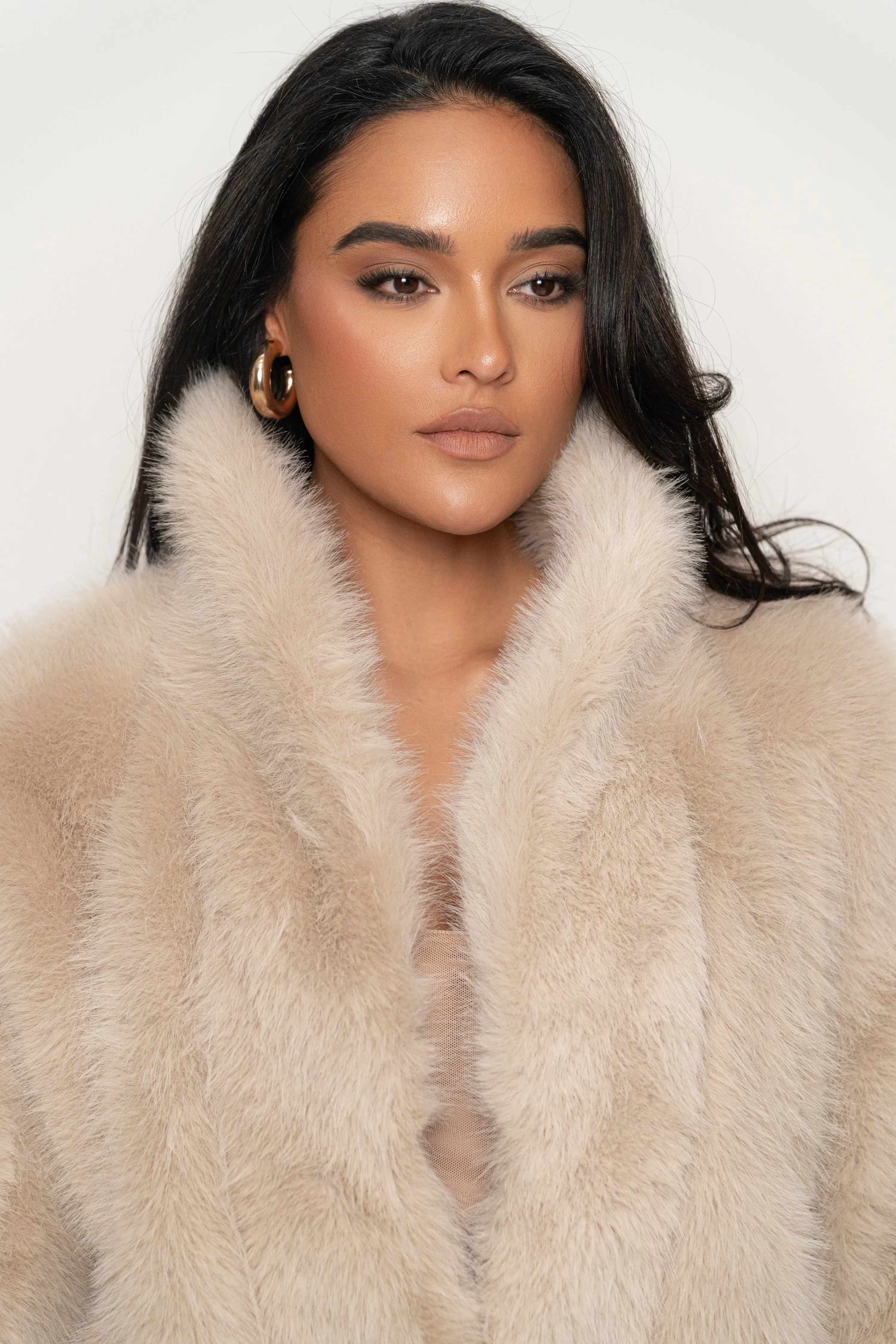 Beige Cropped Manhattan Faux Fur Coat