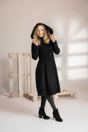 Black Wool Hooded Coat