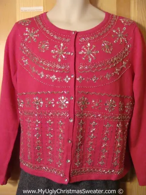 Bling Alert! Tacky Pink Ugly Christmas Sweater with a Serious Case of the Bling (f784)