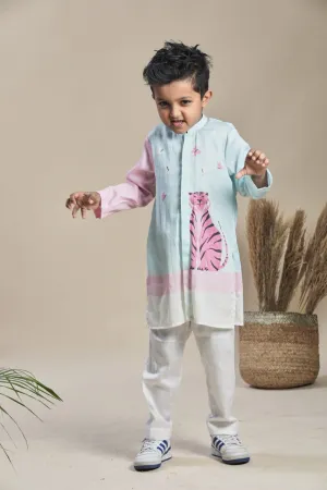 Blue and pink long kurta and pants set