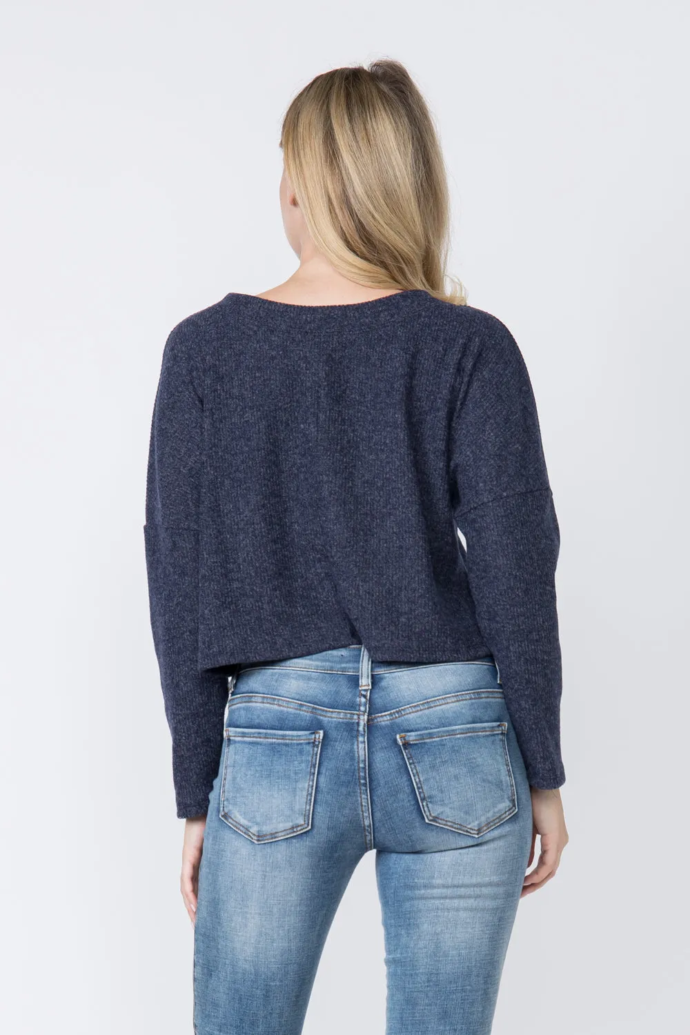 Blue Crop Sweater W/Stones