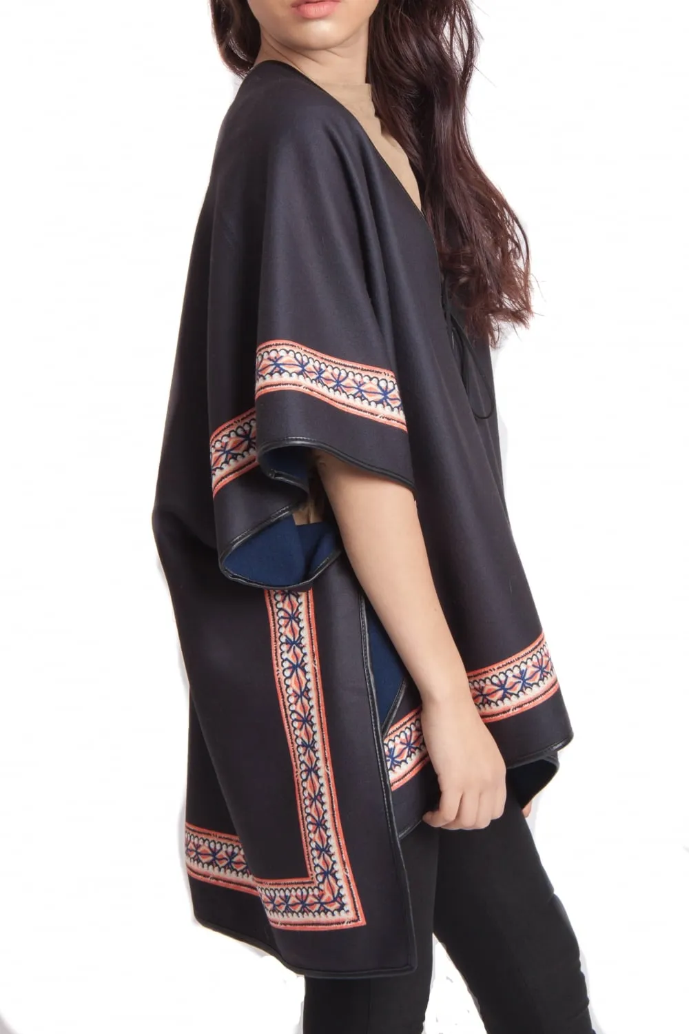 Border Print Poncho