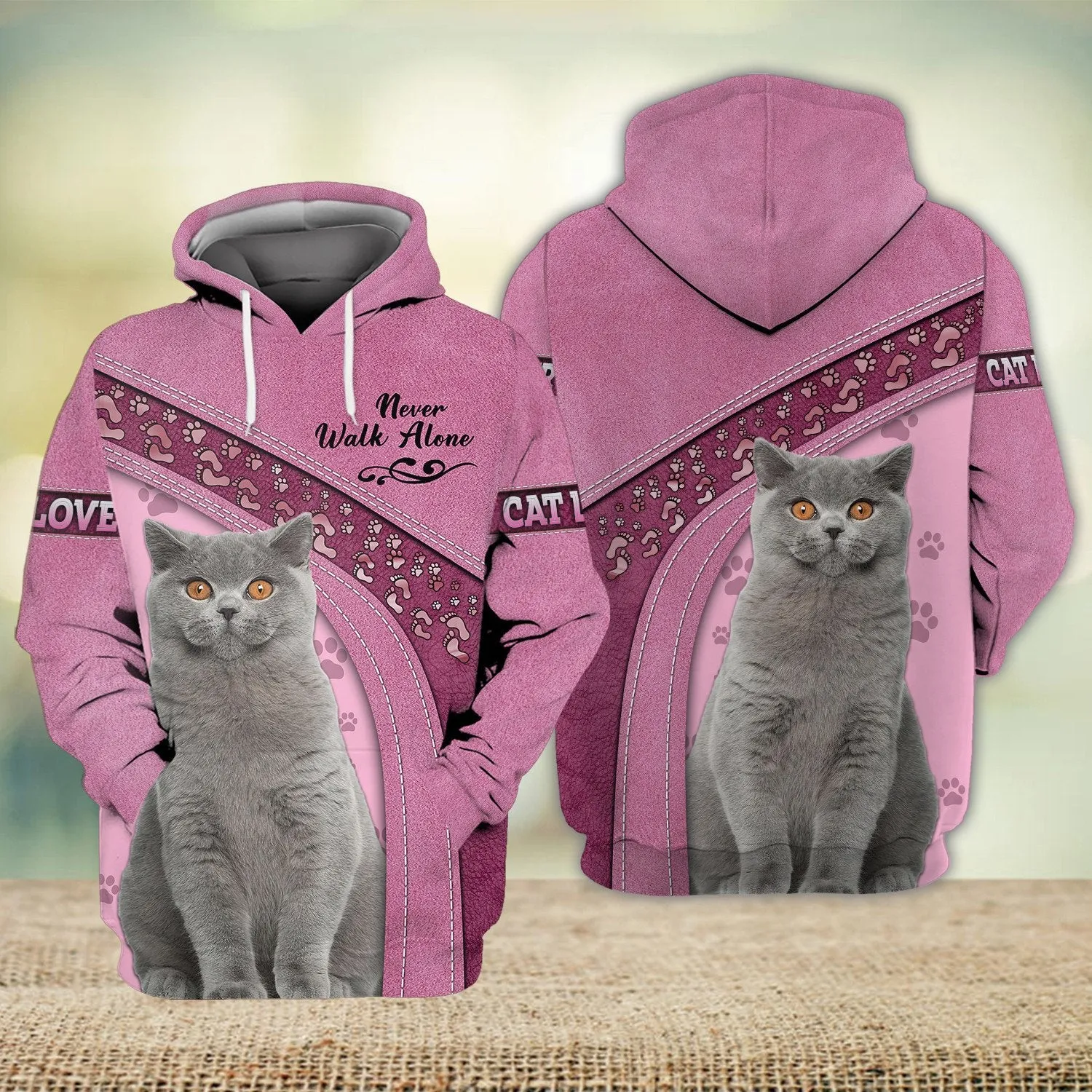 British Shorthair Never Walk Alone 3D Full Print Sweatshirt, Christmas Gift for Loss of Cat