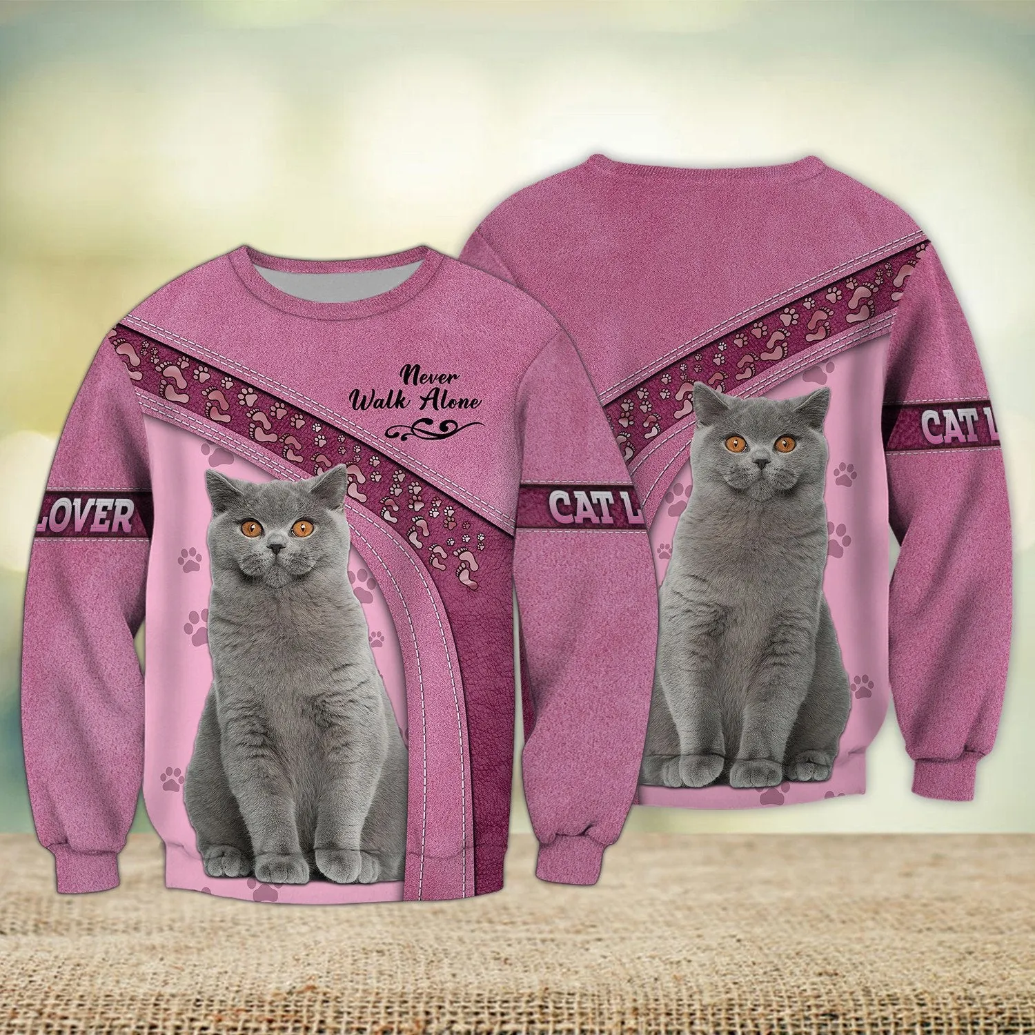 British Shorthair Never Walk Alone 3D Full Print Sweatshirt, Christmas Gift for Loss of Cat