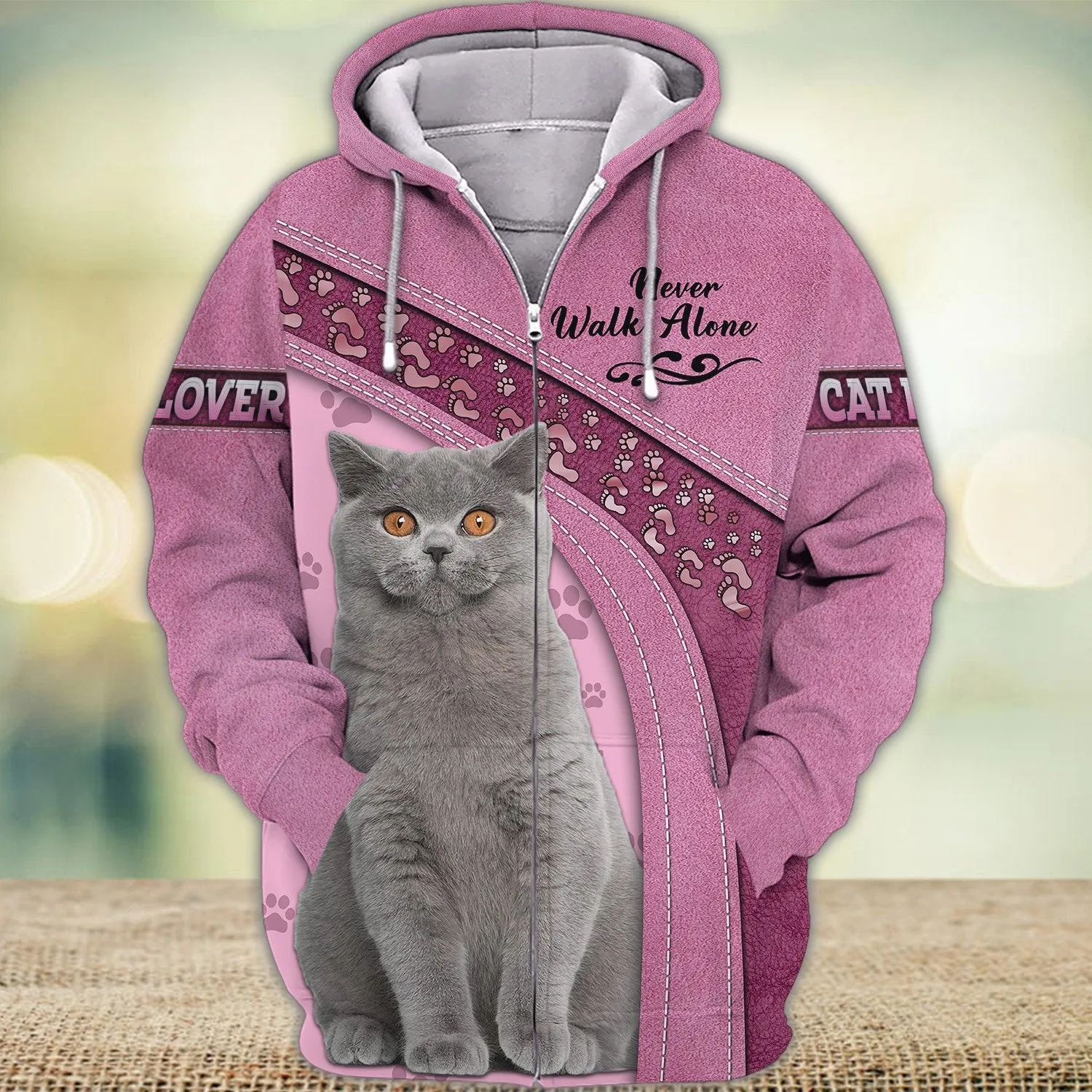 British Shorthair Never Walk Alone 3D Full Print Sweatshirt, Christmas Gift for Loss of Cat