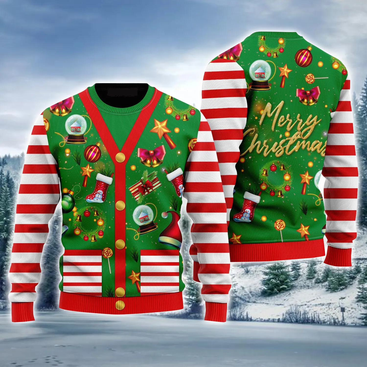 Candy Ugly Sweater, Funny Christmas Cardigan Style Ugly Sweater For Men & Women