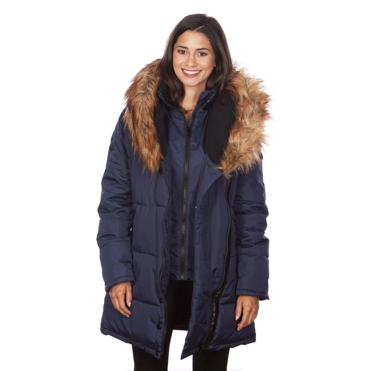 Celsius Women's Faux Fur Hooded Biker Style Puffy Coat