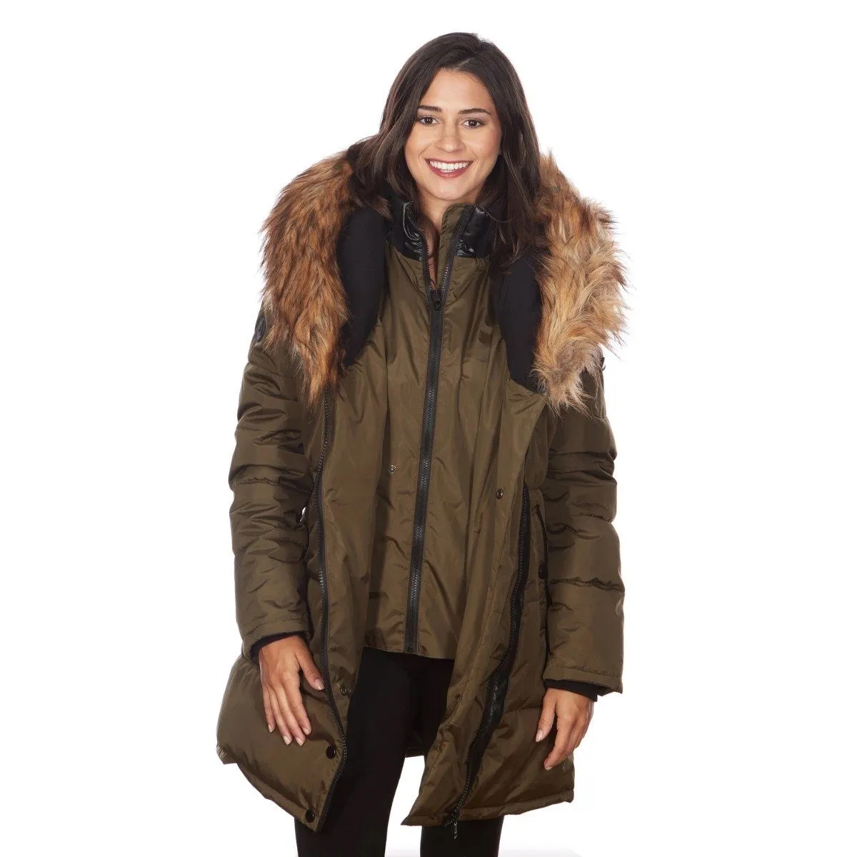 Celsius Women's Faux Fur Hooded Biker Style Puffy Coat