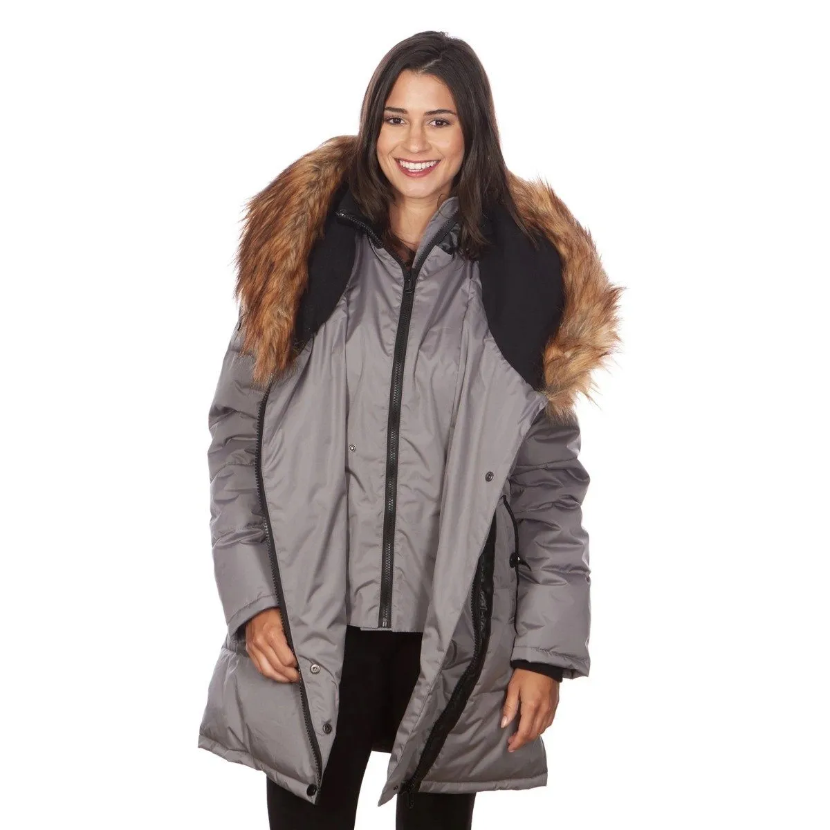 Celsius Women's Faux Fur Hooded Biker Style Puffy Coat