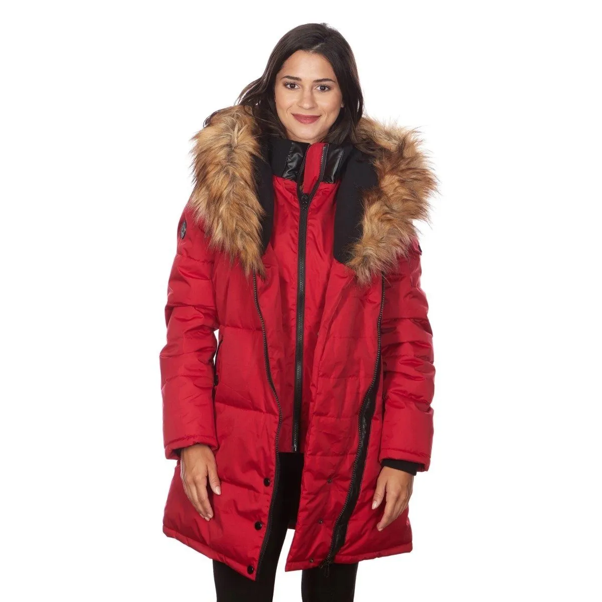 Celsius Women's Faux Fur Hooded Biker Style Puffy Coat