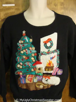 Christmas Sweater with 80s Glam Bling and Tree