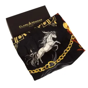 Clare Haggas Hold Your Horses Wool/Silk Wrap - Liquorish/Gold