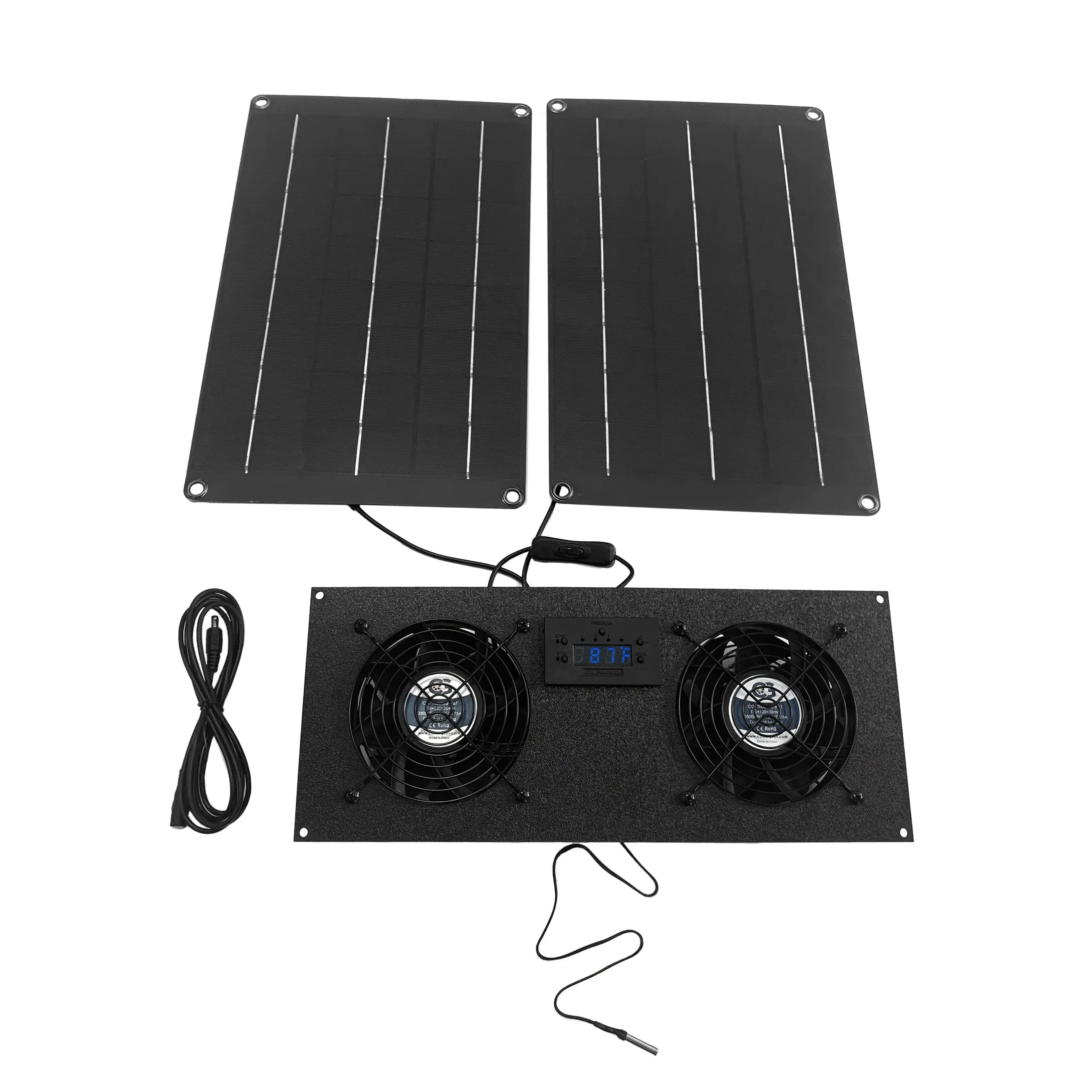 Coolerguys Dual Solar Powered 120x38mm Fan Cooling Kit with Thermostat