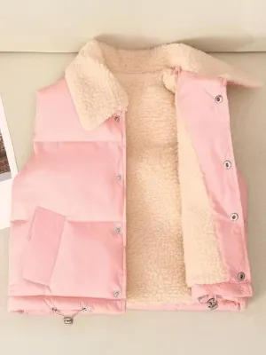 Cozy Pink Single-Breasted Fleece-Lined Thermal Vest