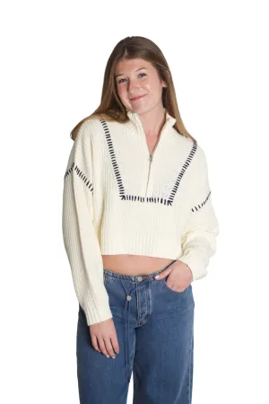 Crop Hampton Sweater in Ivory & Navy