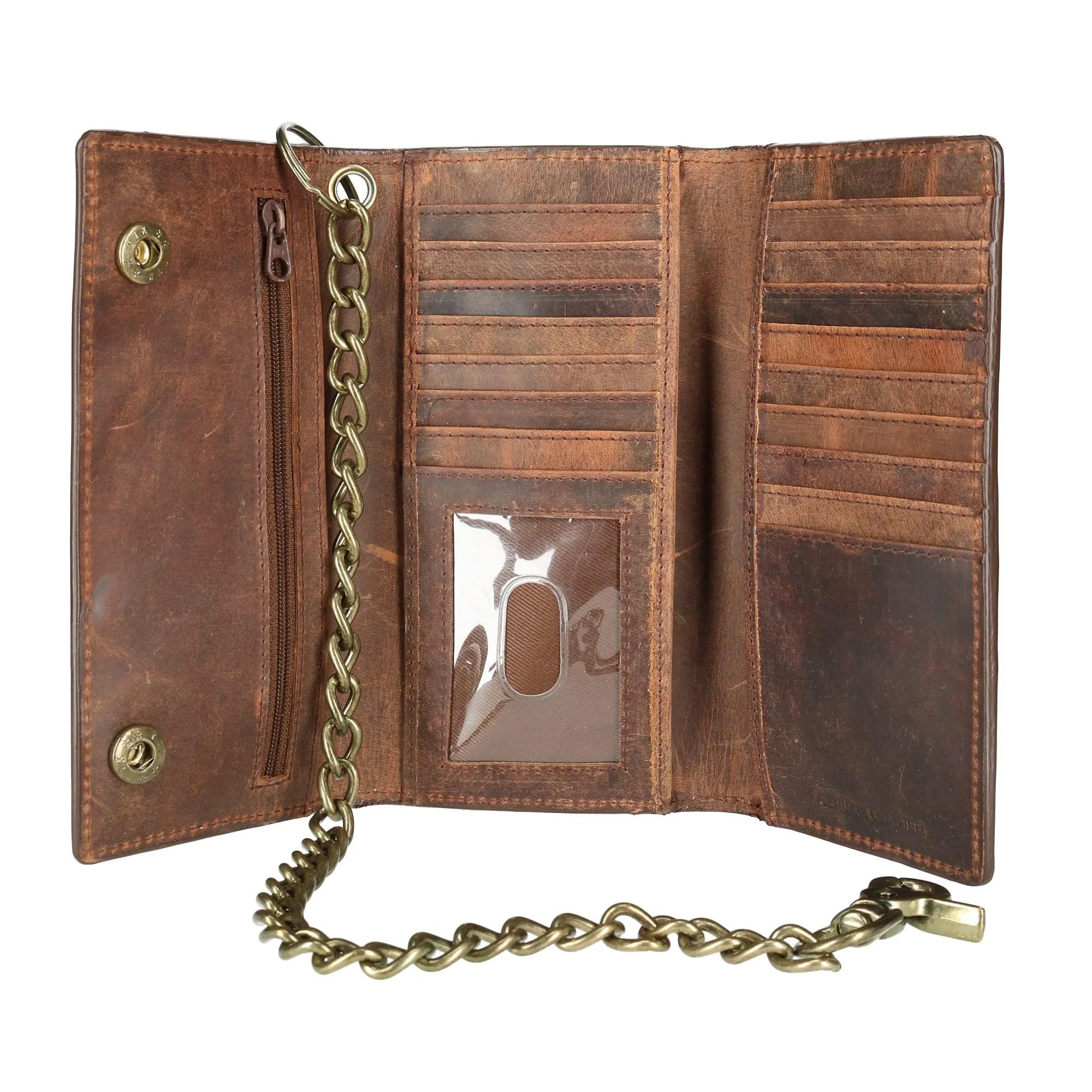 CTM® Men's Crazy Horse Leather RFID Long Trifold Chain Wallet