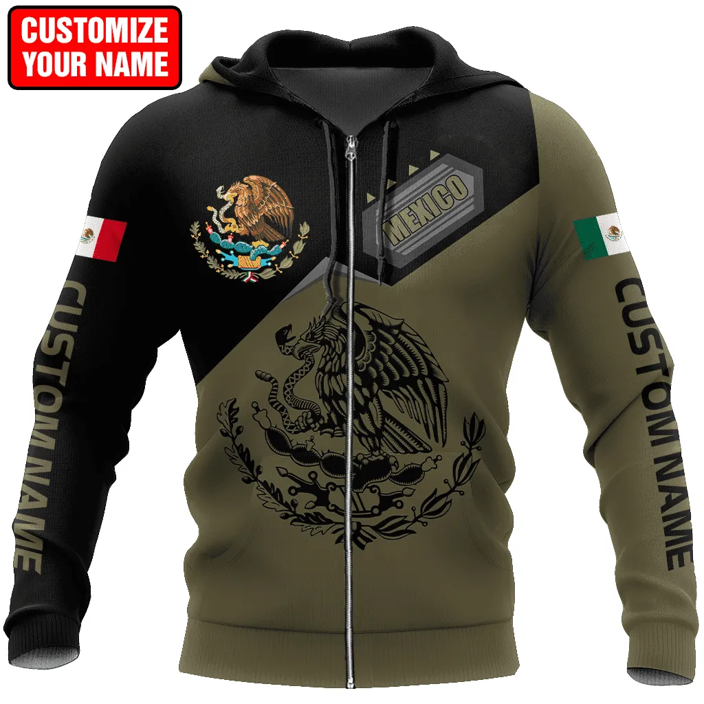 Customized Mexican Christmas Sweatshirt For Men, Mexican 3D Shirt Zip Hoodie, Mexico Eagle Bomber Sweatshirt