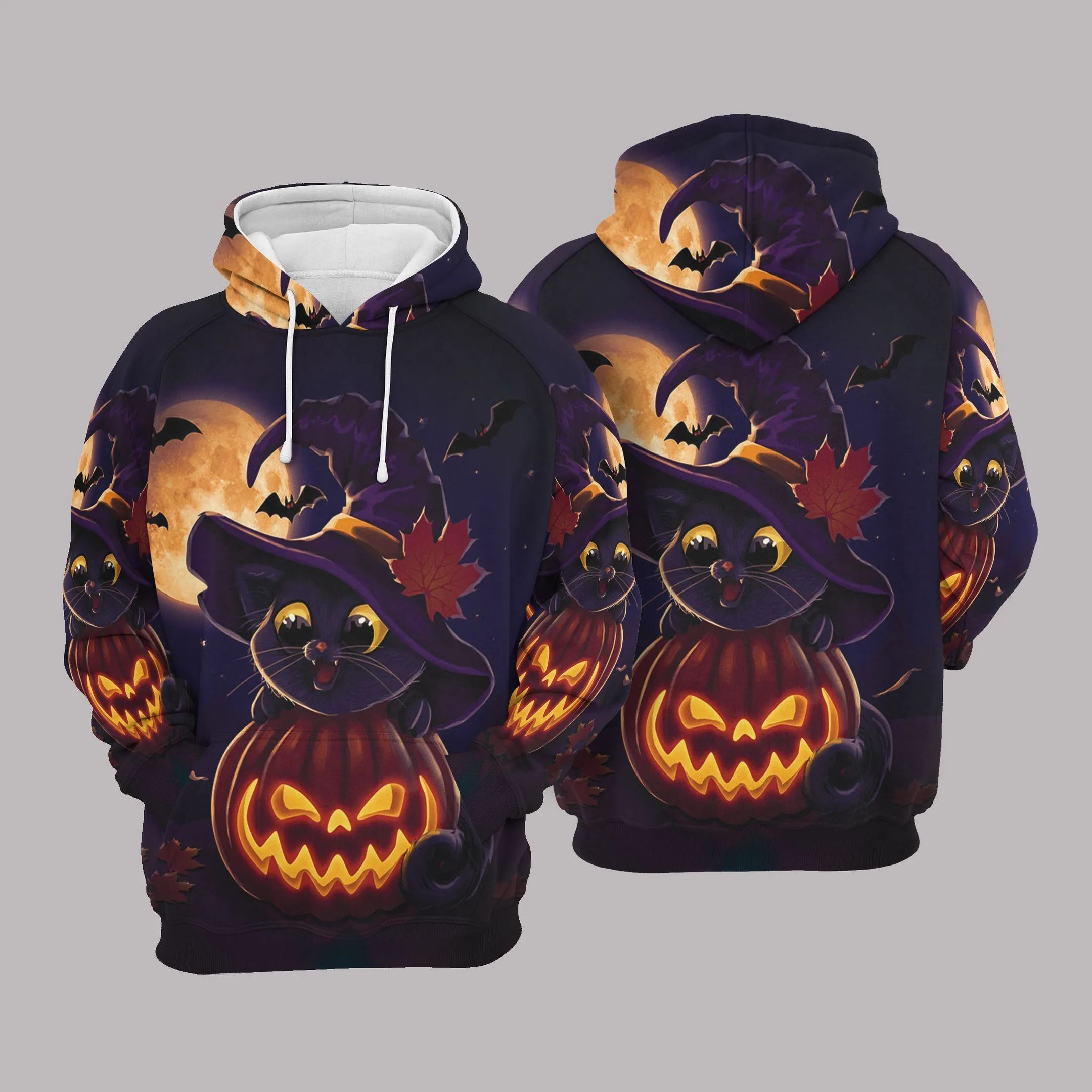 Cute Cat Nightmare Halloween Hoodies, Funny Cat And Pumpkin 3D Hoodie