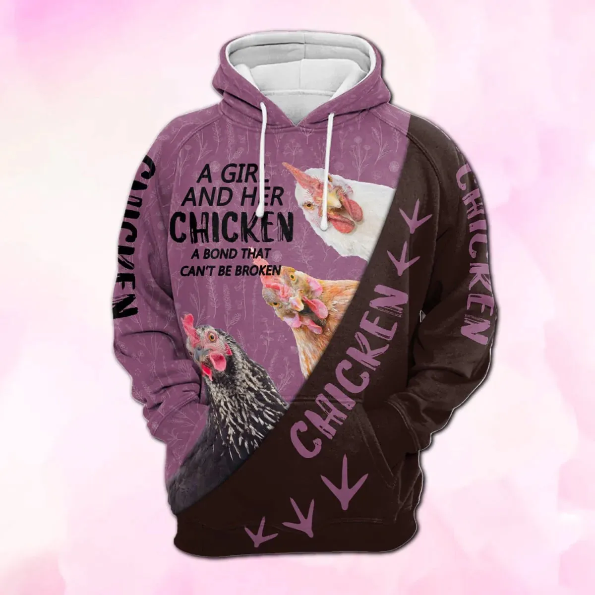 Cute Chicken Women Hoodie 3D All Over Print, Girl And Her Chicken A Bond Can't Be Broken