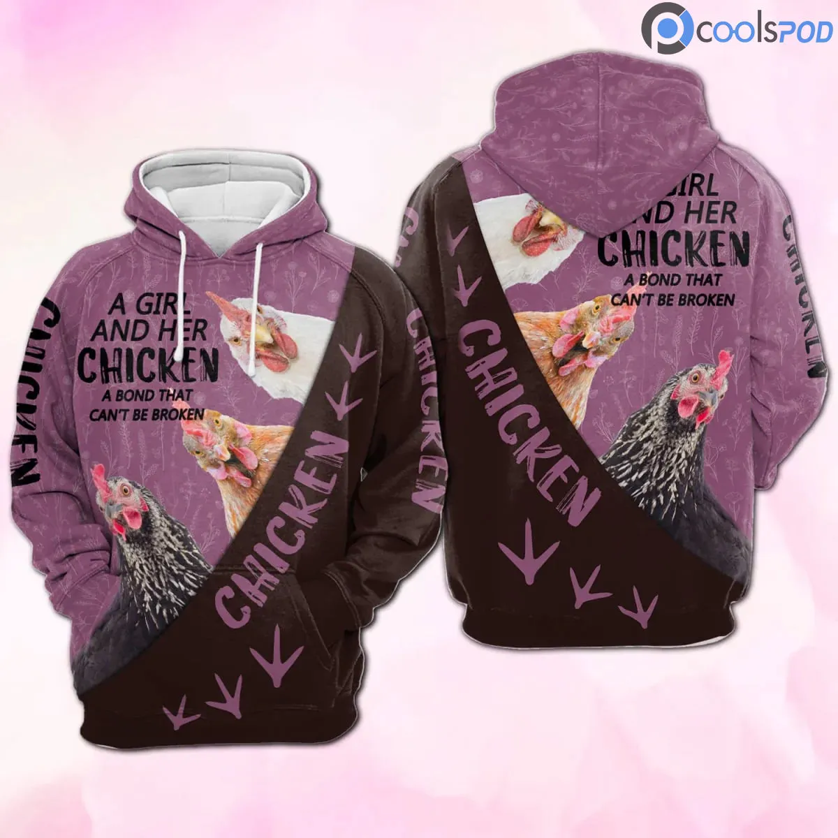 Cute Chicken Women Hoodie 3D All Over Print, Girl And Her Chicken A Bond Can't Be Broken