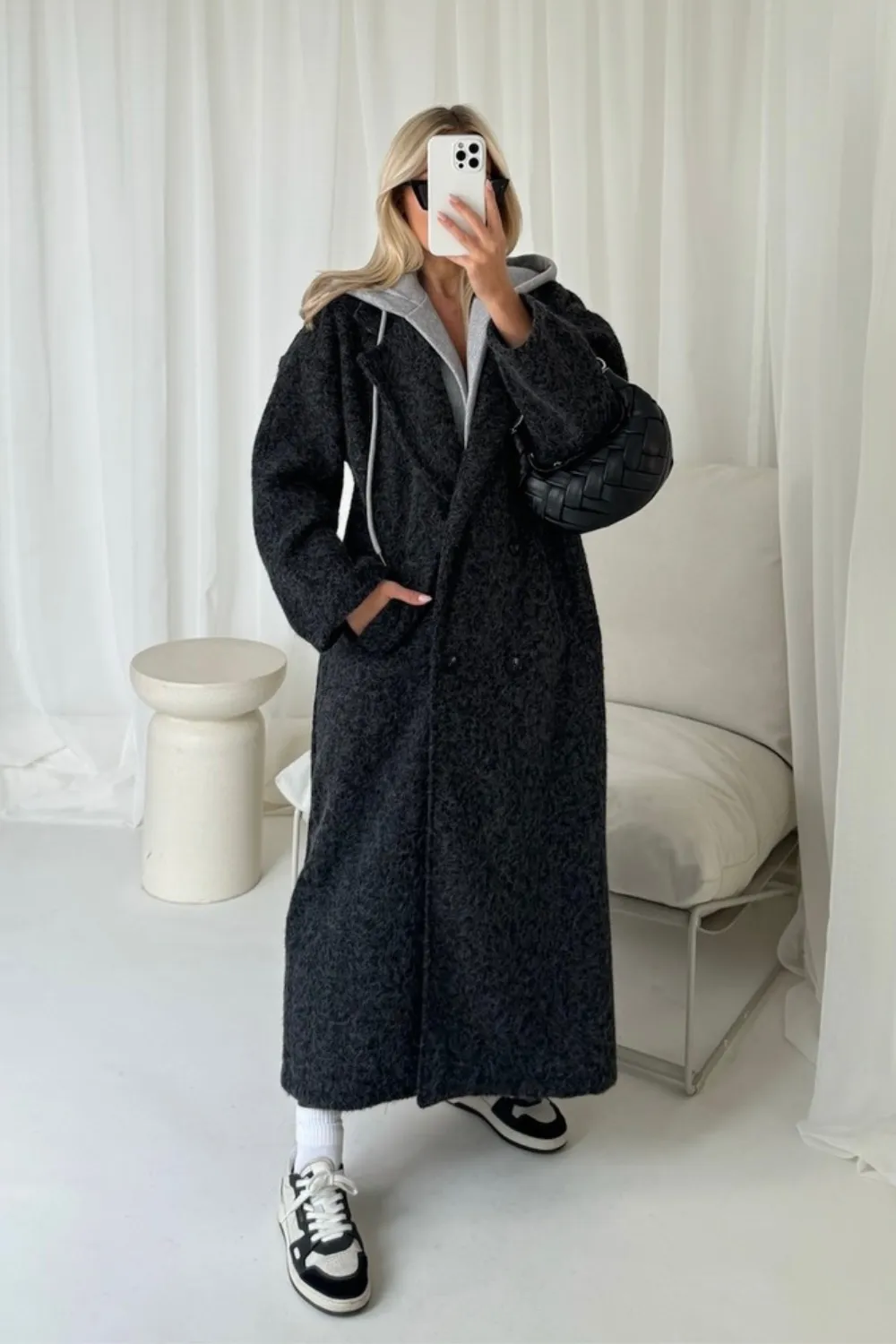 Demi black hooded longline coat