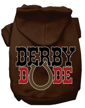 Derby Dude Screen Print Dog Hoodie Brown Xl