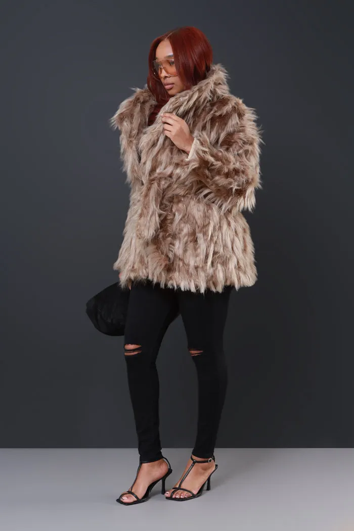 Directed By Faux Fur Belted Coat - Khaki