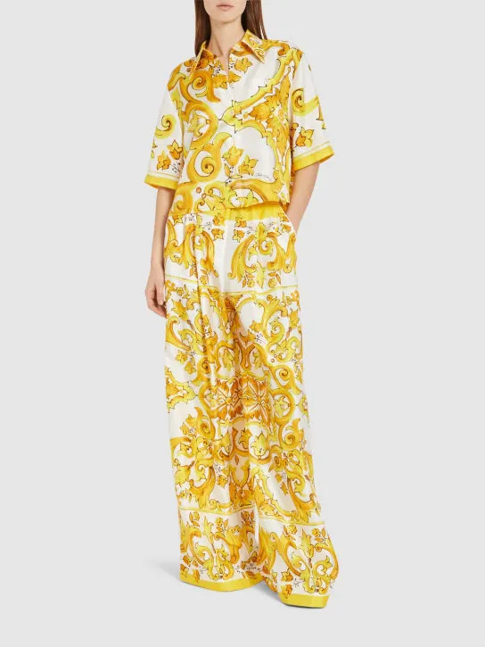 Dolce&amp;Gabbana   Maiolica printed silk wide pants 