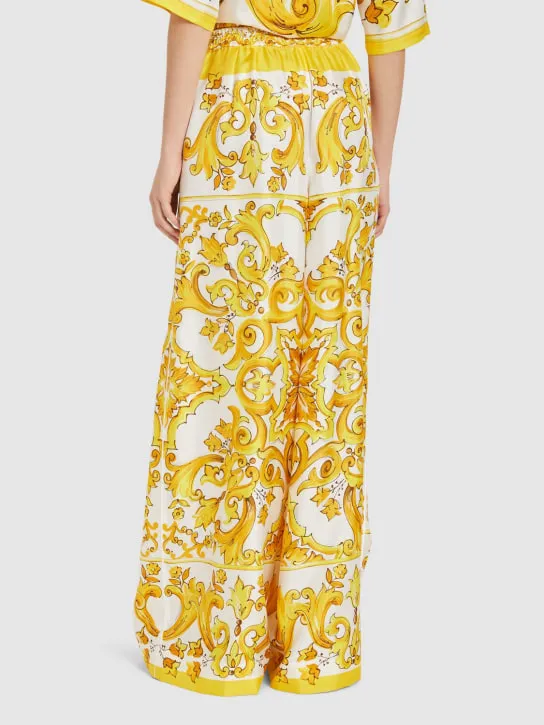 Dolce&amp;Gabbana   Maiolica printed silk wide pants 