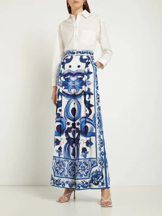 Dolce&amp;Gabbana   Printed silk charmeuse wide leg pants 